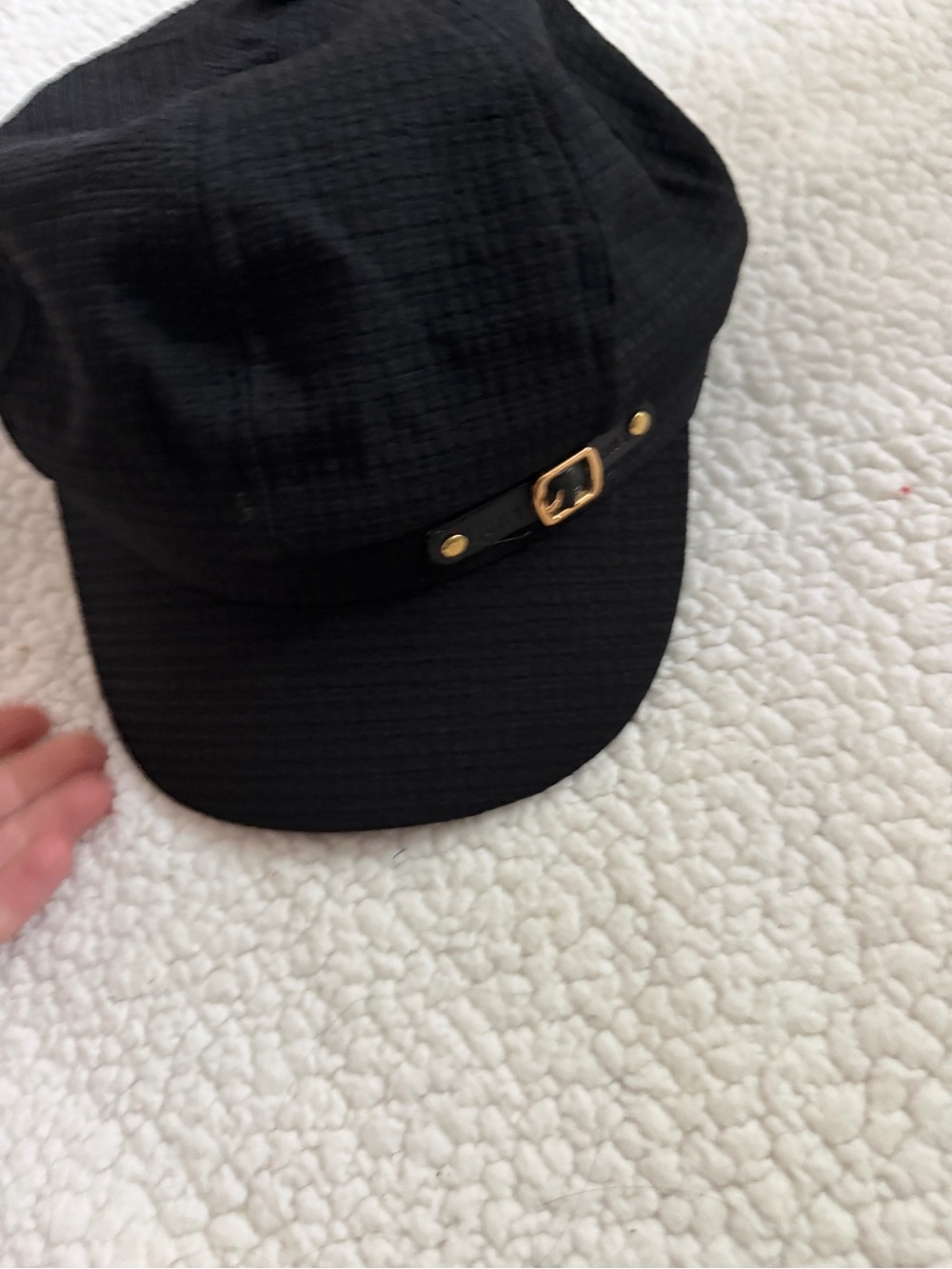 Women's Black Cap with Gold Buckle Detail